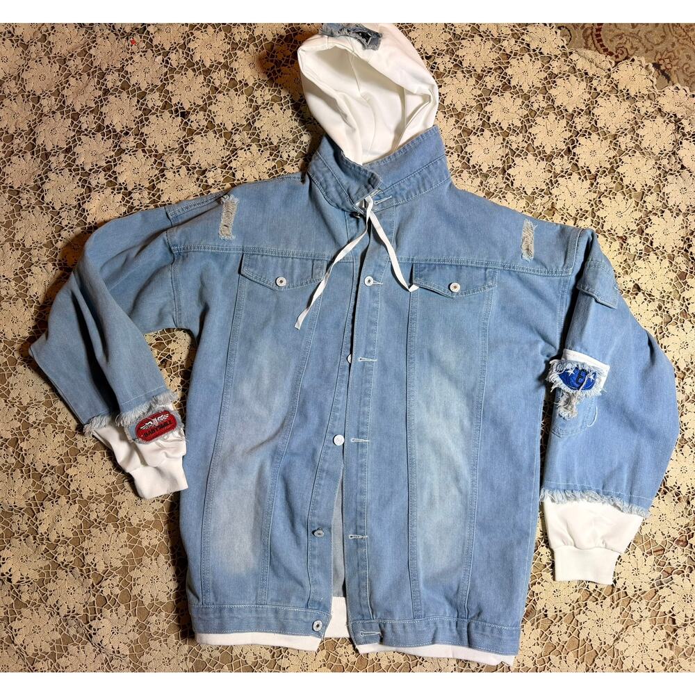 denim jkt hooded Sweatshirt layered XL STRAY KIDS
